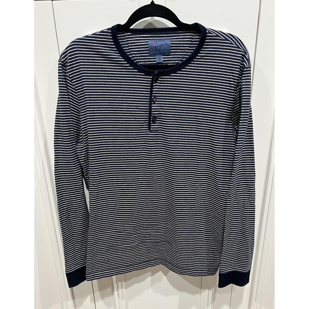 Lucky Brand Men's Striped Long Sleeve Henley Shirt‎ Size Large Retro Nautical